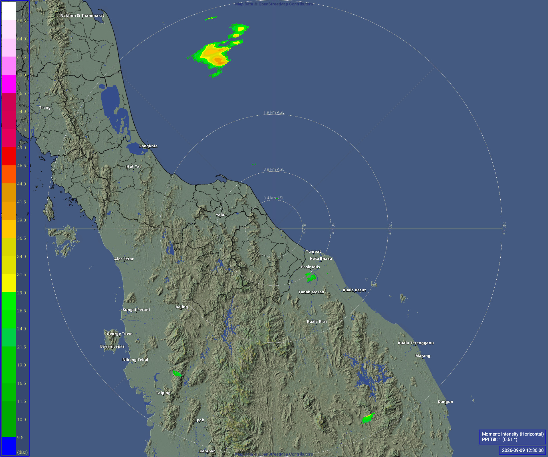 ภาพเรดาร์ฝนความละเอียดสูง นราธิวาส ล่าสุด วันนี้ เรดาร์นราธิวาส.