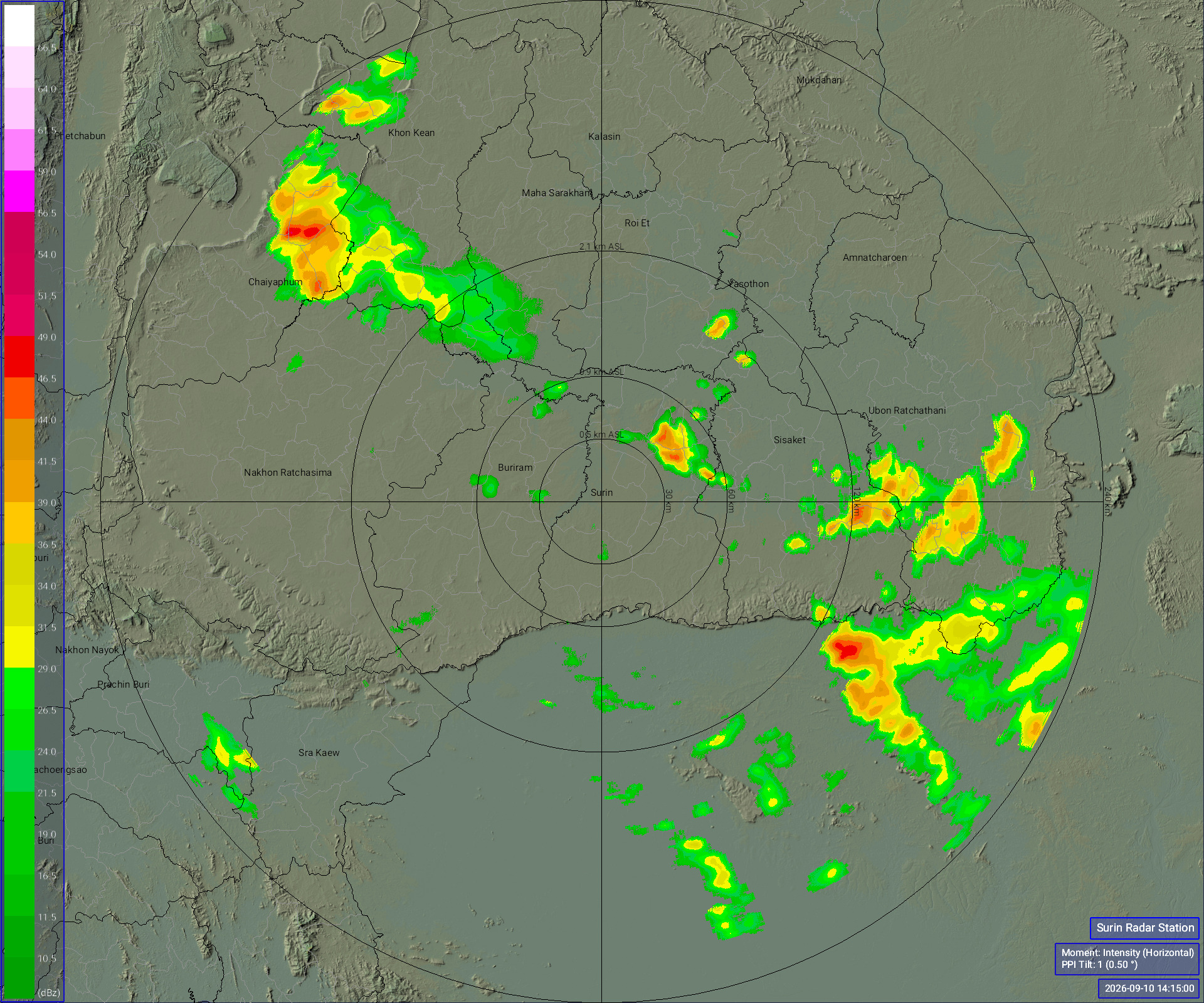 ภาพเรดาร์ฝนความละเอียดสูงสุรินทร์ ล่าสุด วันนี้ เรดาร์สุรินทร์ 